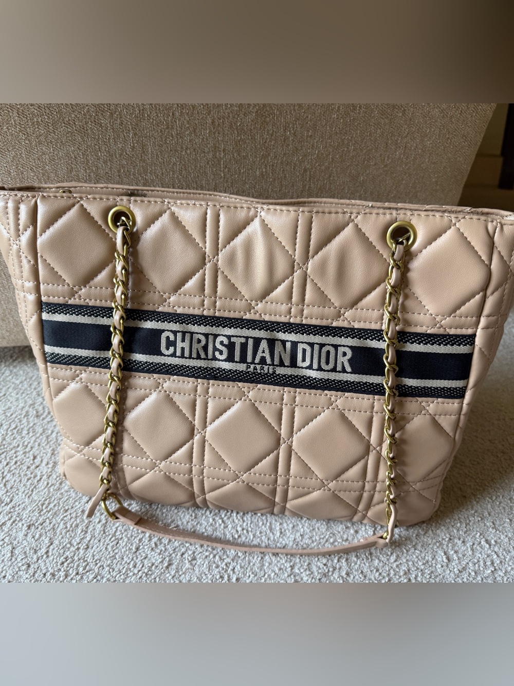 Quilted Chain Shoulder Bag - Blush Pale Pink 16” X 10” X 5” Tote Handbag Purse